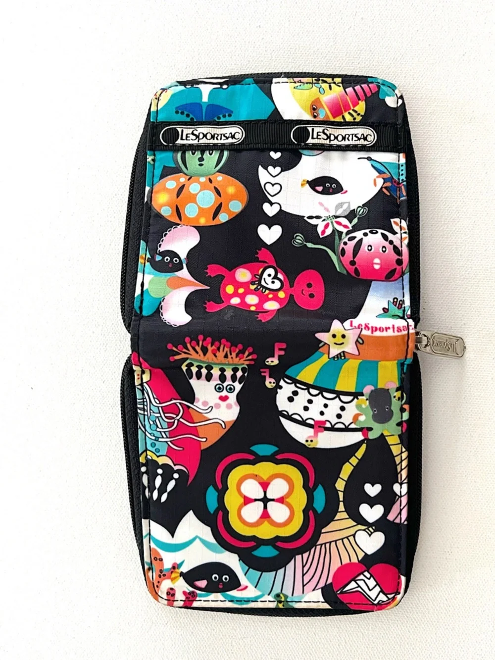 LeSportsac Full Zip Compact Wallet Colorful Jellyfish Sea Life Print EUC